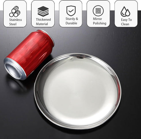 Cat Food Dishes, Stainless Steel Shallow Dish, Whisker Relief Wide Plate Pet Dishes with Non-Slip Placemat (4 PCS)