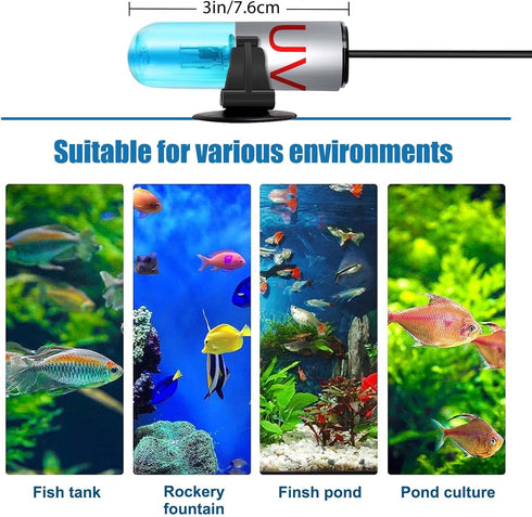 Mini 3W Aquarium Clean Light with Timer, Algae Removal LED Light for Fish Tank and Pond