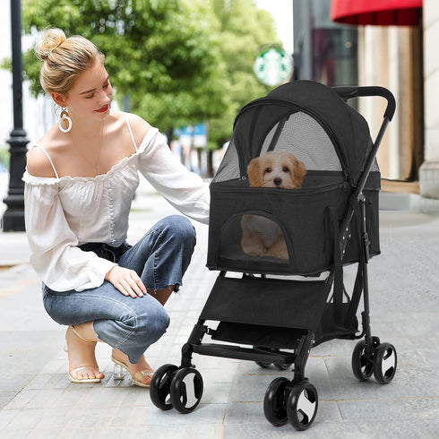 3-in-1 BestPet Pet Dog Stroller with Premium Multifunction & Detachable Carrier for Folding Lightweight Cat Travel