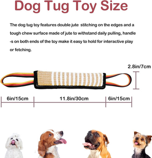 ASOCEA Dog Tug Toy, Tough Jute Pillow Pull Toy for Medium to Large Dogs, Interactive Squeaky Tug of War Training Toy