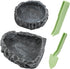 Reptile Bowls, 2 Pcs Feeding Dish with Clamp & Shovel, Resin Rock Water & Food Bowls for Reptiles