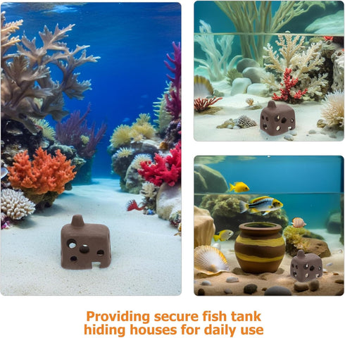 3pcs SOLUSTRE Aquarium Fish Cave Shelter with Multiple Holes Ceramic Betta Fish and Shrimp Hiding House for Breeding