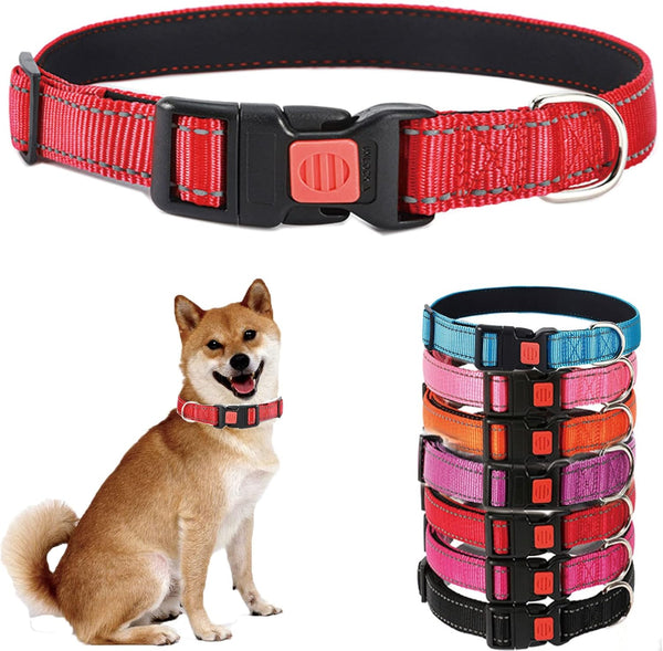 Reflective Dog Collar, Adjustable Durable Neoprene Pet Collar, Ultra Soft Breathable with Quick Release Buckle for Dogs