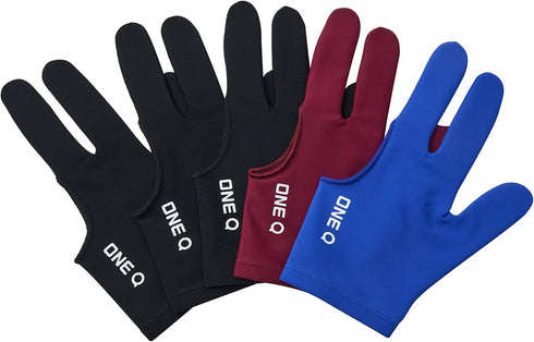 ONEQ 3 Fingers Billiard Gloves, Professional Snooker Cue Gloves in 3 Colors (Spandex) 5pcs/Set