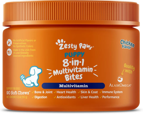 Zesty Paws Multivitamin Treats for Dogs, Glucosamine Chondroitin for Joint Support, 90 Count Grain Free Vitamin