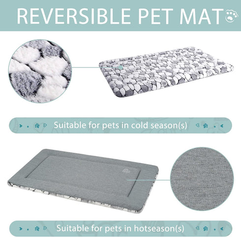 VANKEAN Dog Crate Pad Bed Mat, Reversible (Warm & Cool), Soft Sleeping Mat for Crate, Machine Washable, Grey Stone