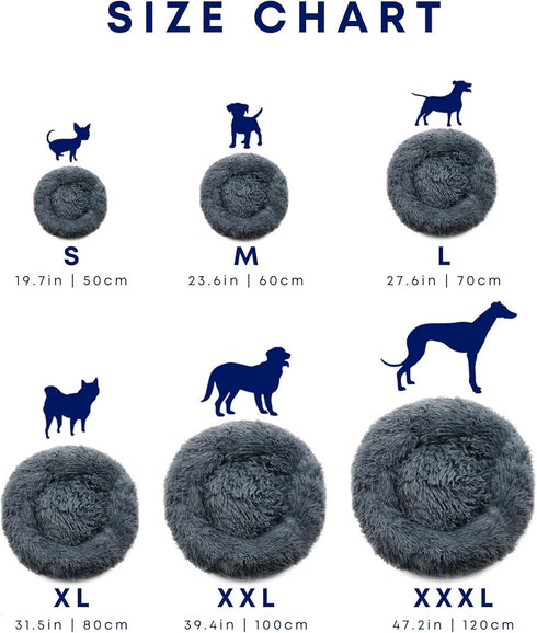 Round Fluppy Calming Pet Bed - Medium Washable Dog Bed, Faux Fur Cat Bed, Non-Slip Bottom, Grey