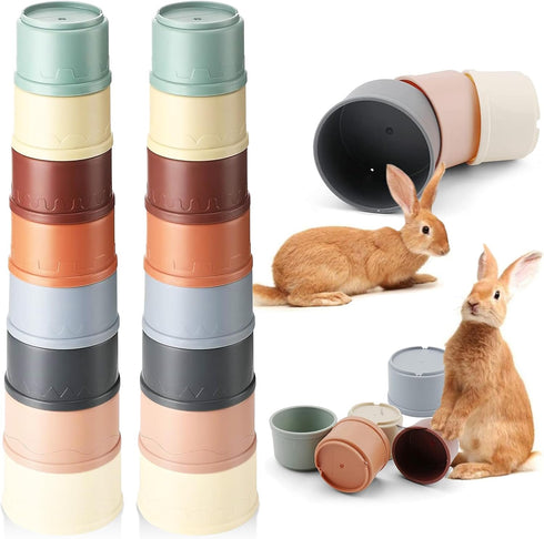 Iffitya 16 Pcs Stacking Cups for Rabbits, Colorful Bunny Toys for Rabbits and