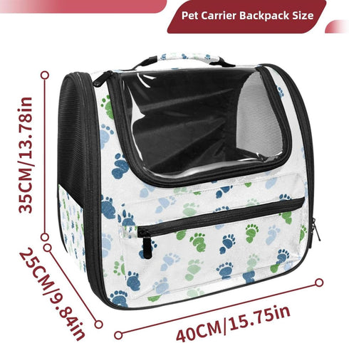 (1) Backpack, Backpack Backpack Baby Footprints Pattern Green Blue Cat Dog Carrier, Pet with Breathable Mesh, Pet