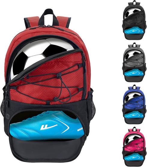 Youth Soccer Backpack - Sport Equipment Bag with Shoes and Ball Compartment for Football, Volleyball, Basketball