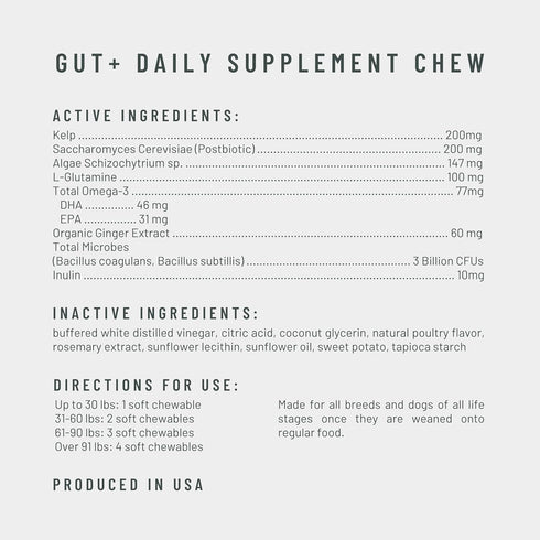 Gut+ Digestive Health Dog Supplement Chews, Chicken Flavor, 90 Soft Chews, Supports Digestion & Immunity