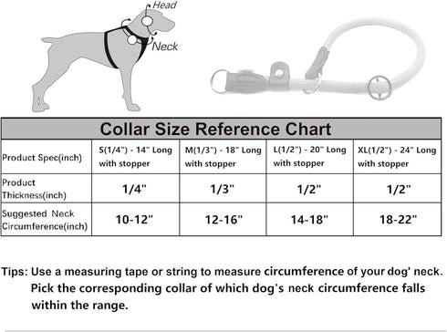 Braided Rope Collar, Training Dog Collar, Round Martingale Collar, Slip Collar with Adjustable stopper and Slidable Stop Ring - Ideal for Extra Large Dogs (XL(1/2") - 24" Long, Light Blue)