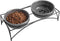 Y YHY Dog & Cat Food Bowls, 12OZ Ceramic Elevated Pet Bowls with Sturdy Metal Stand, Grey