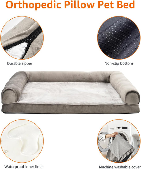 Amazon Basics Orthopedic Foam Dog Pet Bed for Living Room Couch, Brown, 30 x 20 x 6.25 inches, Machine Washable,