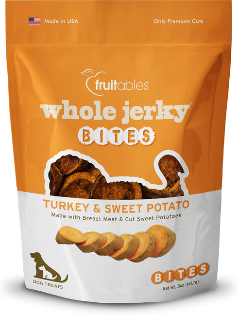 Fruitables Small Dog Treats, Whole Jerky Bites, Healthy Turkey & Sweet Potato Flavor, 5 Ounces