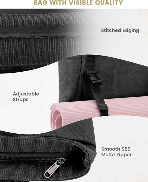 Gonex Yoga Mat Bag, Yoga Gym Bag Tote Bag with Multi Pockets For Women Men, Canvas Yoga Mat Carrier Take in Out Mat