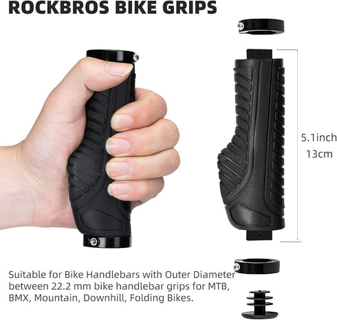 ROCKBROS Mountain Bike Grips, Handlebar Grips with Double Aluminum Clamp Lock On for MTB BMX