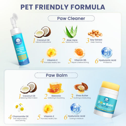 Dog Paw Care Kit | No-Rinse Paw Cleaner & Soothing Paw Balm | Gentle and Safe | Removes Tangles & Knots with Dog