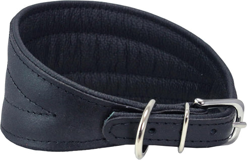Dogs My Love Real Leather Extra Wide Padded Tapered Dog Collar (11"-13" Neck; 2" Wide, Black)