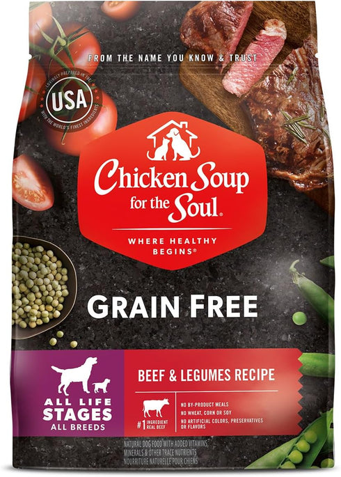 Chicken Soup for the Soul Pet Food Grain-Free Dry All Stages Dog Food, Beef & Legumes Recipe, 4 Pound Bag