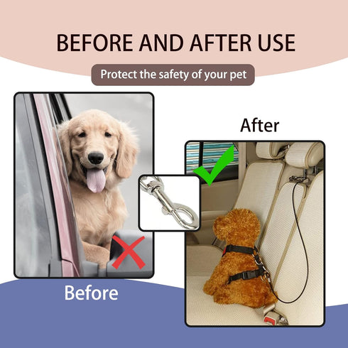 Dog Tether for Car, Pet Dog Car Seat Belt Restraint, Chew Proof Safety Tether Cable with Double Hook (39 Inch)