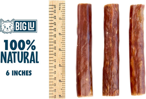Big Lu Stuffed Gullet Dog Treats - Premium 100% Beef, All-Natural Chews, High Protein, 6-Inch Sticks (20 Sticks)