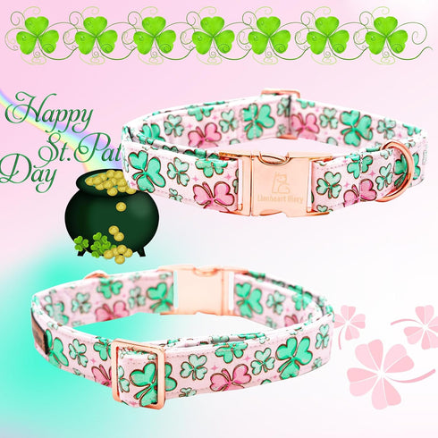 Lionheart Glory St. Patrick's Day Dog Collar, Green Flower Collar with Lucky Clover Shamrock for Large Dogs