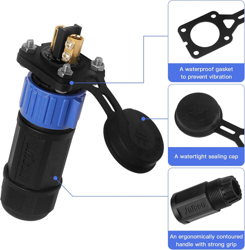 Trolling Motor Plug Receptacle Set, Waterproof Marine Boat DC Power Connector, 12V/24V/36V/48V, 2-Pack for Fishing