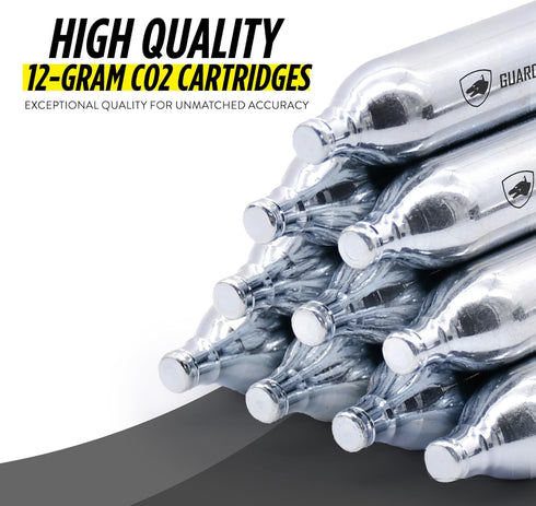Guard Dog Security 12 Gram CO2 Cartridges - Non-Threaded for BB Gun, Airsoft Pistol, and Paintball Markers