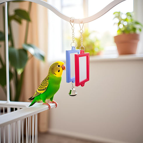 Tnyvm 1Pc Random Color Pet Bird Mirror with Bell Interactive Parrot Toys for Budgies Parakeets Conures, Pet Supplies