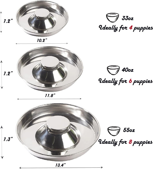 Puppy Dog Bowl - Stainless Steel Multiple Puppies Feeder, Basic Food and Water Bowls for Small, Medium, Large Dogs