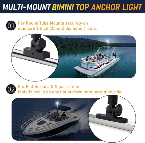 16 Inches 3NM (12-24V) Pontoon Boat Stern Light for Bimini Top, LED Anchor Light Waterproof, White Fold Down Rear