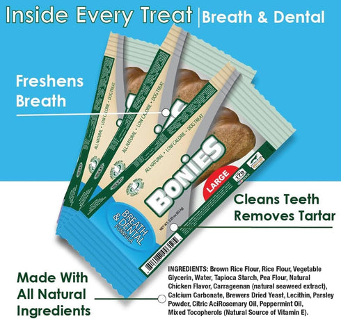 Bonies Natural Breath and Dental Formula Small-Sized Single Bone - All-Natural Ingredients, Fresh Breath, Cleans Teeth, Low Calories, Chicken Flavor, 1 Bone