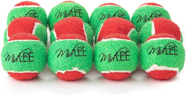 Midlee 1.5" Mini Squeaker Christmas Dog Tennis Balls - Red/Green Pack of 12