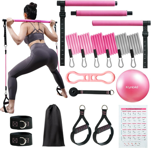 Pilates Bar Kit with Resistance Bands, Multifunctional Bar with 3 Set Exercise Bands for Home Gym Yoga