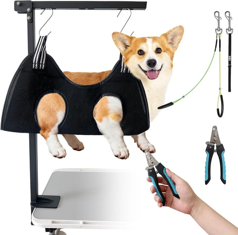 Mot Ycse Professional Dog Grooming Arm Kit with Adjustable Hammock & No-Sit Haunch Restraints
