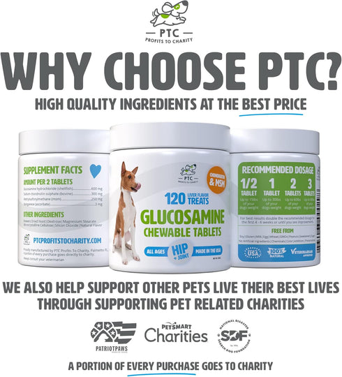 Glucosamine for Dogs with Chondroitin and MSM - 120 Chewable Tablet Treats for Dog Mobility Support and Arthritis Pain