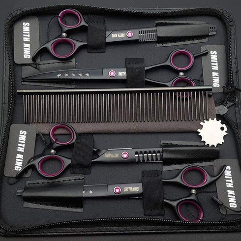 7.0 inches Professional Dog Grooming Scissors Set - Straight, Thinning, Curved, Chunkers 4pcs in 1 Set with Comb