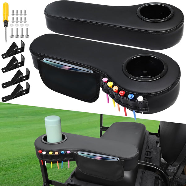 MOSNAI Golf Cart Armrest with Cup Holder for Club Car EZGO Yamaha, Upgrade Armrest with Phone Storage Pouch, Better
