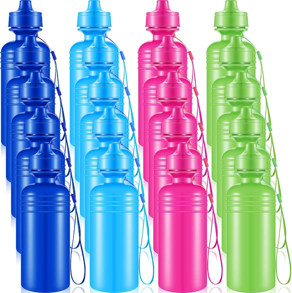 Tessco 20 Pcs 18 oz Kids Water Bottle Bulk - Plastic Sports Bottles, Squeeze Reusable Water Bottle Party Favors for