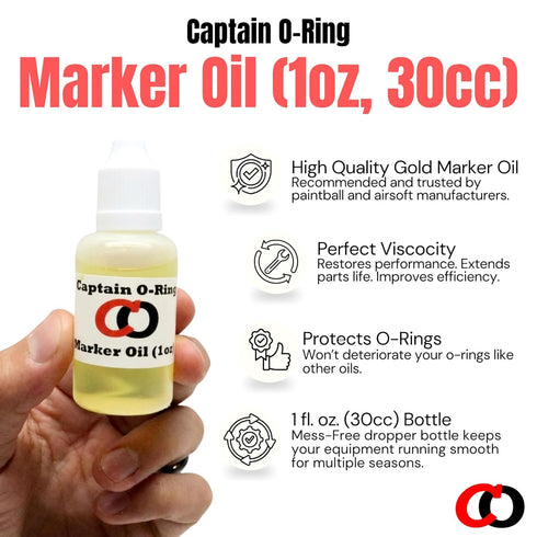 (1 oz, 30cc) Marker Oil Lube by Captain O-Ring - Dropper Oil Lubricant for Paintball Markers, Airsoft, and Air Guns