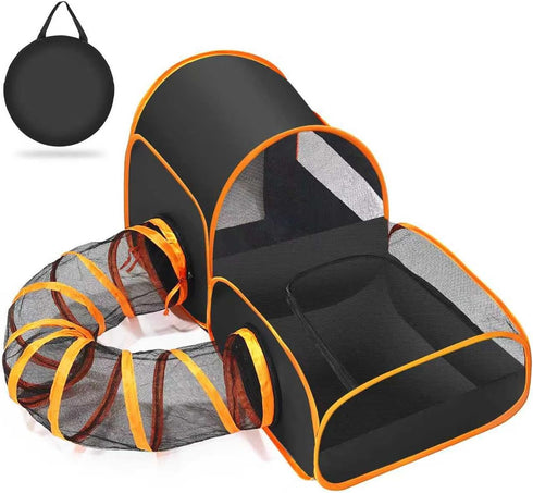 Portable Cat Playpen with Surround Tunnel, 2-Linked-Enclosed Areas, Ideal Cat Tent Outdoor
