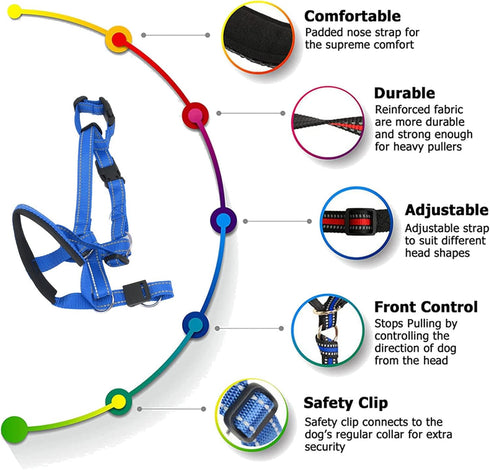 Dog Head Collar Halter with Safety Strap, Stops Pets from Pulling for Outdoor Walks (L)