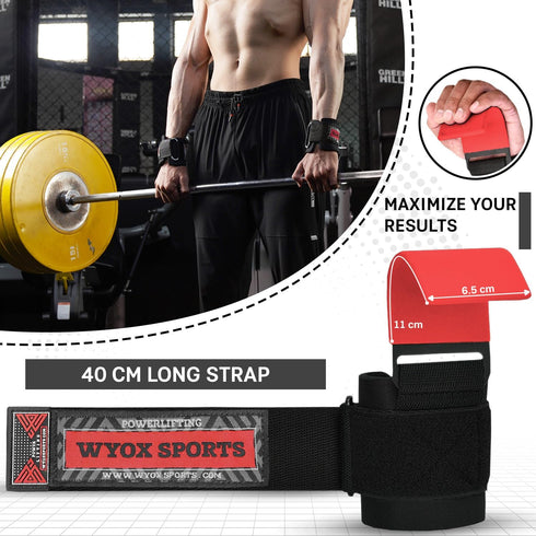 WYOX Weight Lifting Hooks for Men & Women (Pair) – Heavy Duty Wrist Support Straps with Hooks for Deadlifts, Pull Ups,