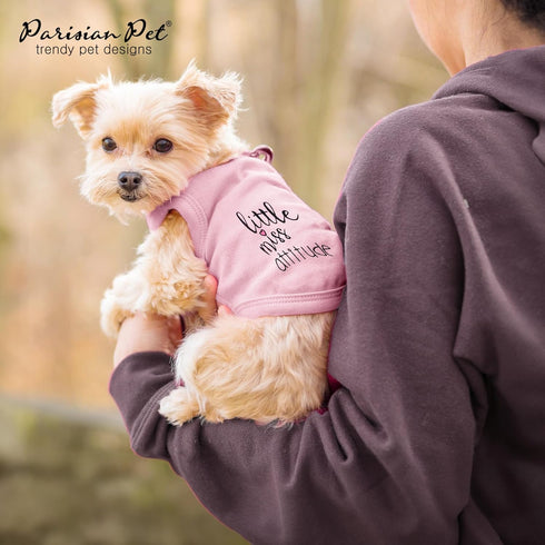 Parisian Pet Dog Tshirt, Sleeveless “Little Miss Attitude” Tank Top, 100% Cotton Lightweight Tee for Small Dogs Girl