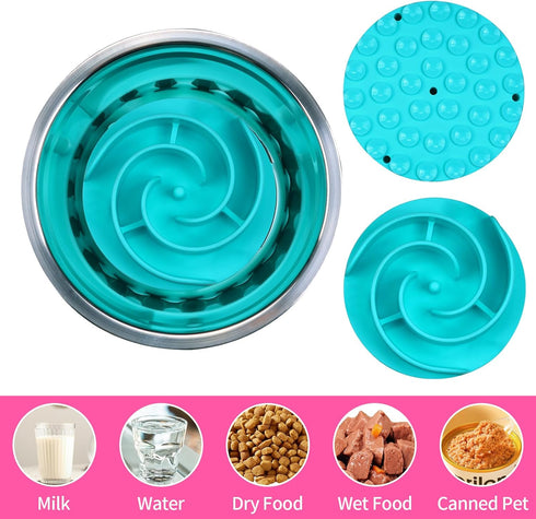 Bestalk Soft Silicone Slow Feeder Dog Bowls Insert, Suction Cups for Small, Medium, Large Dogs, Fits Basic and Elevated