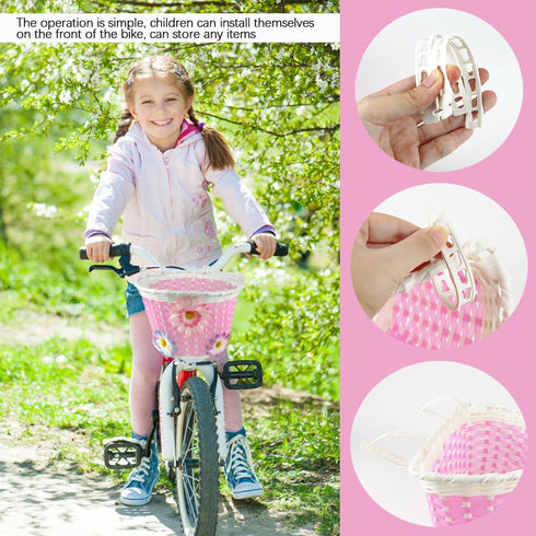 Kid Bike Basket - Flower Style Plastic Front Handlebar Basket for Outdoor Cycling