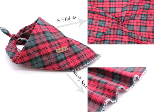 Elegant Little Tail Christmas Bandana 1PCS Plaid Pet Bandana Washable Reversible Cotton for Small to Large Dogs