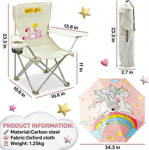BUSYSIR Kids Beach Folding Camping Chair - Kids Camping Chair with Outdoor Umbrella - Lightweight and Sturdy