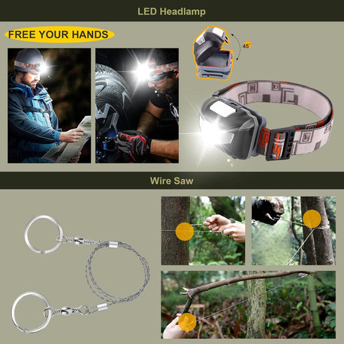 XUANLAN Emergency Survival Kit with Survival Gear Tool, Bracelet, Fire Starter, Whistle, and More